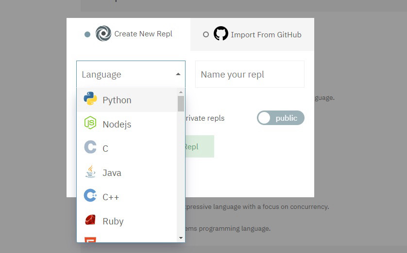 Создание нового Python проекта в Repl.it