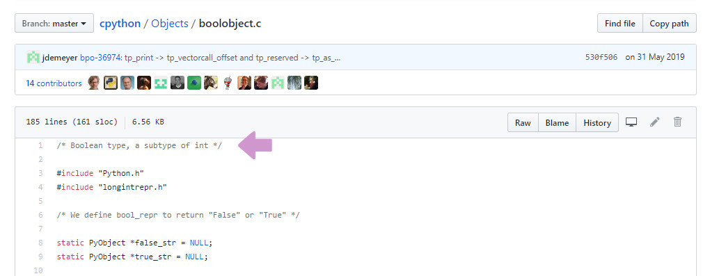 boolobject.c содержит реализацию булевого типа в CPython
