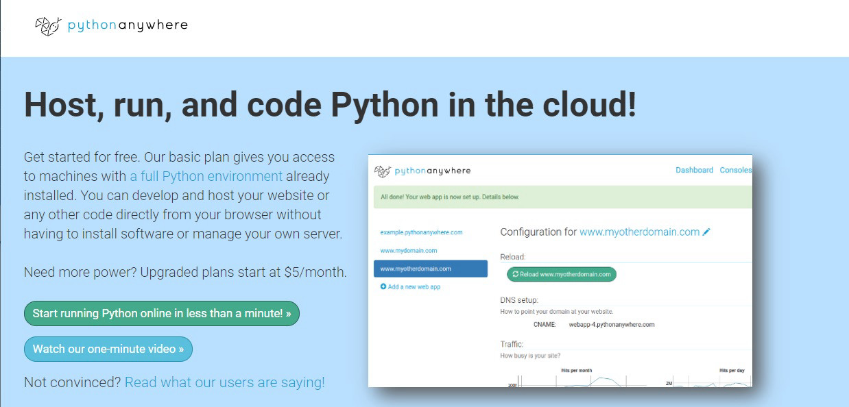 Среда для разработки на Python в браузере PythonAnywhere